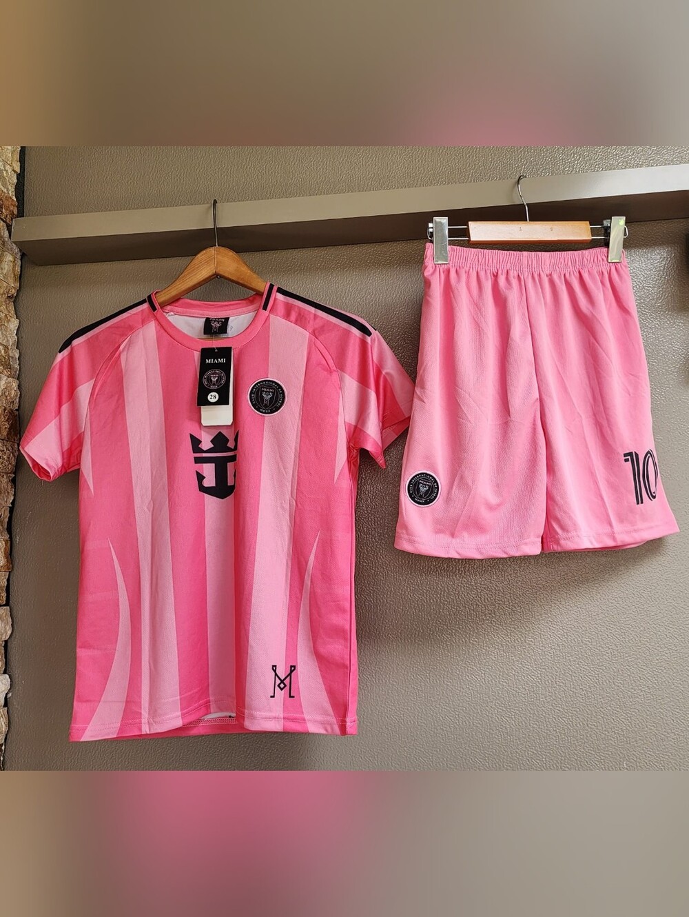 miami Pink Striped Kids Short Sleeve Pajama Set with Shorts
